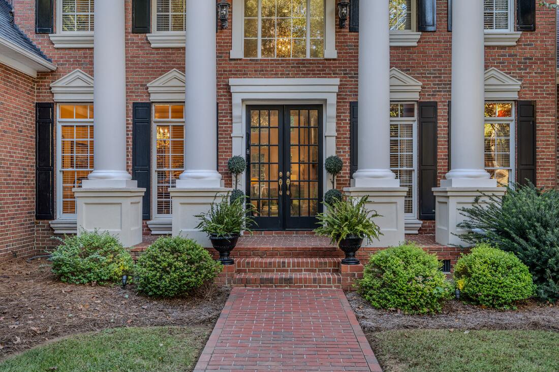 Portico and double French doors