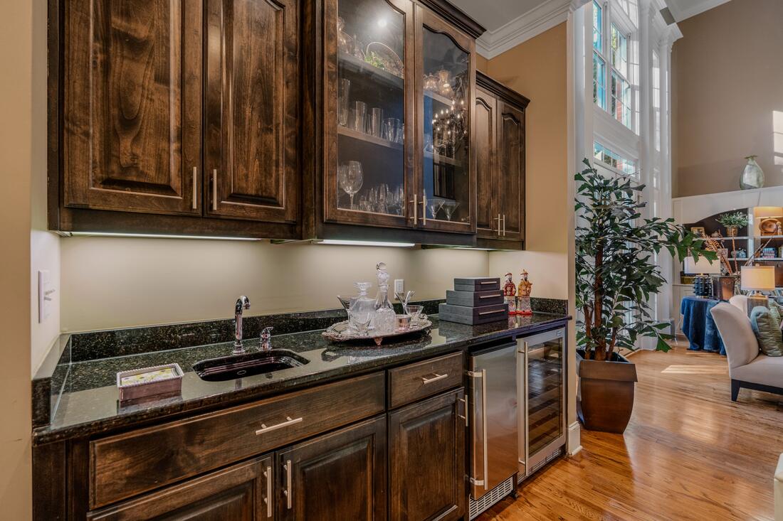 Wet bar with wine refrigerator