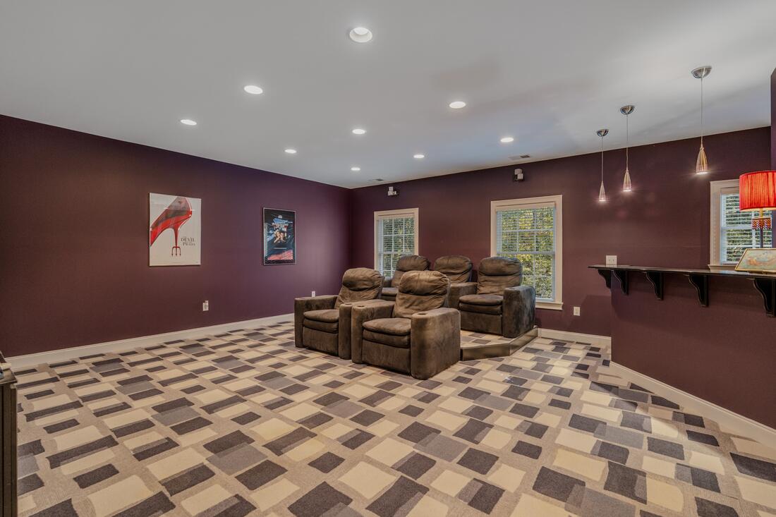 Media room, tiered seating